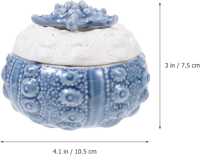 Yardwe Marine Style Jewelry Box, Blue Ceramic Trinket Dish with Lid for Nautical Room Decor Aesthetic Multifunctional Items Storage Container for Vanity Table Bedroom and Bathroom, 4.13X4.13X2.95Inch