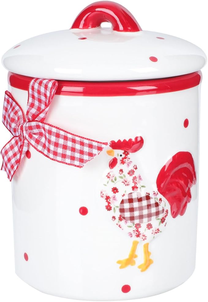 Angoily Ceramic Food Storage Jar Canister Red Flower Chicken Pattern Food Canisters with Lid Condiment Pot for Coffee Bean Cookies Loose Tea Spice Nuts Snacks Storage Jar