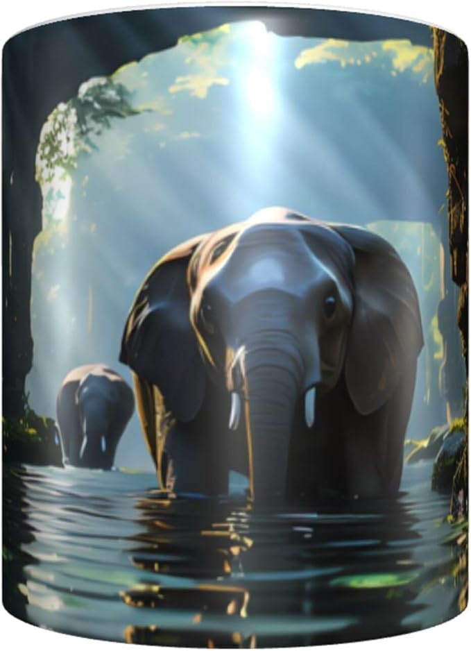 This Asian elephant in the water ceramic coffee mug features a classic design, making it perfect for home, office, and cafe use.