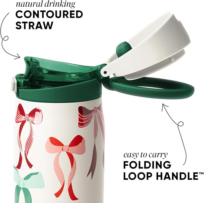 Simple Modern Mesa Loop | Christmas Water Bottle with Straw | 24oz Cup Holder Friendly Insulated Stainless Steel Bottles for Travel, School | Holiday Gifts for Women Men Her Him | Ribbon Wonderland