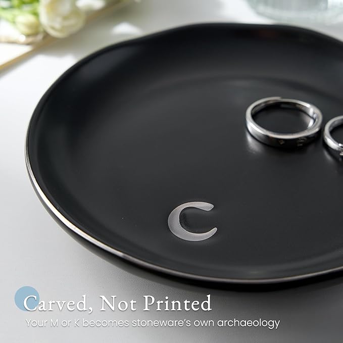 Lolalet Handmade Ceramic Ring Dish Jewelry Tray Plate with Initial, Small Monogram Gift for Her Women Girls Mother, Hostess, Engagement, Bridal Shower, Maid of Honor, Bridesmaid, Birthday, Christmas