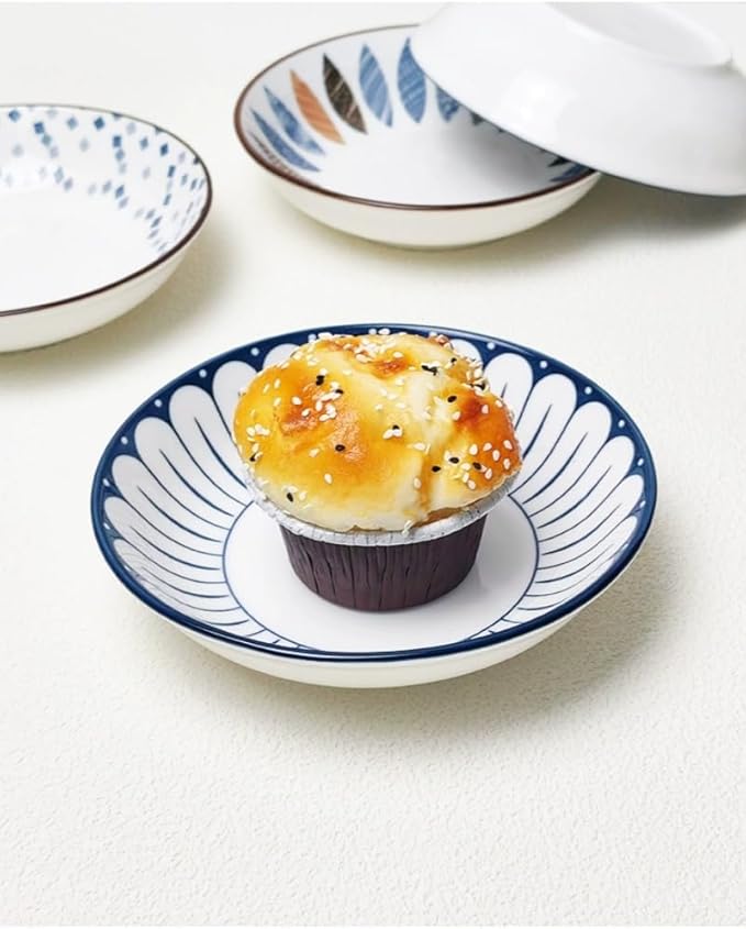 10 oz Ceramic Dessert Bowls Set of 4 Japanese 6 Inch Serving Dishes Shallow Bowls for Side Dishes,Appetizer,Sushi,Salad,Snacks,Fruit,Icecream,Microwave Dishwasher Safe(navy blue)