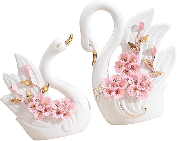 Fenteer Couple Swan Statues for Table Centerpiece Set of 2 Home Decor, Style C