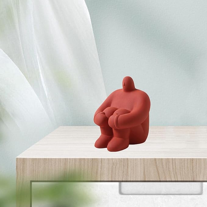 Abstract Art Character Statue Figurine Handmade Ceramic Sculpture Ornaments for Bookshelf Wine Cabinet Crafts Decoration (Red)