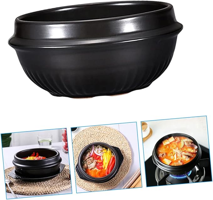 Alipis Heat Resistant Ceramic Casserole Dish Korean Stone Pot for Household Cooking Smooth Surface with Double Ears for Safe Handling Uniform Heat Distribution Easy to Clean and Gas
