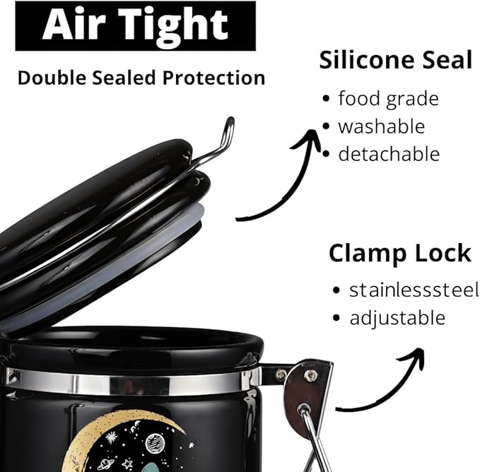 Mushroom Smell Proof Container Half Oz (250ml), Separate Space for Humidity Pack To Keep Herbs Fresh For Months - Cute Girly Stash Jar, Smell Proof Case Airtight Storage Holder Accessories - Black