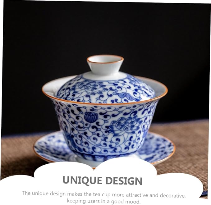 Traditional Kongfu Tea Cup1 Set Blue and White Porcelain Covered Bowl Tea Cup Porcelain Tea Bowl Chinese Bowl Asian Ceramic Cups Vintage Tureen Teaware Ceramic Tea Mug Ce