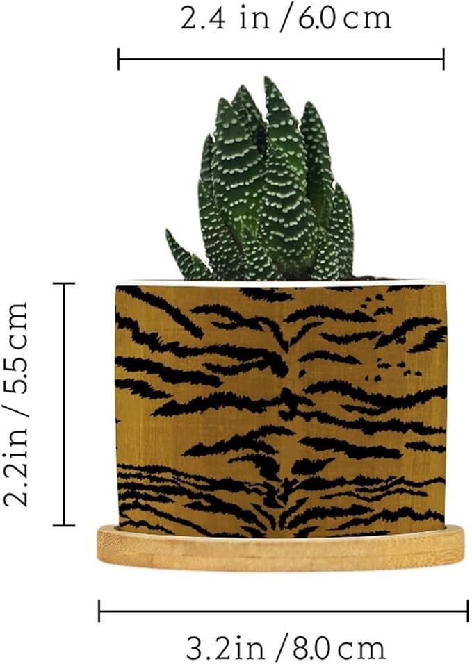 DreamAutumn Tiger Stripes Ceramic Flower Pots,Gardening Plant Pot with Drainage Holes and Saucers Round Ceramic Pots for Indoor Plants Succulent Herbs Cactus Pots for Dad Papa Grandpa