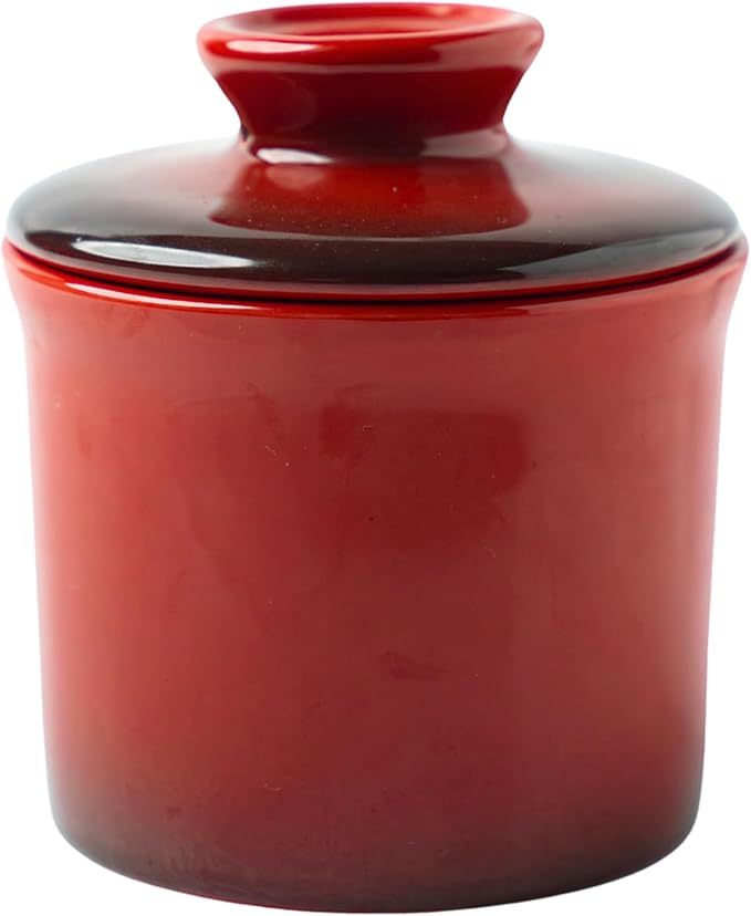Stoneware Butter Crock with Lid, Ceramic Butter Dish with Water Line, Countertop Butter Keeper, Butter Holder for Countertop, Red Gradient