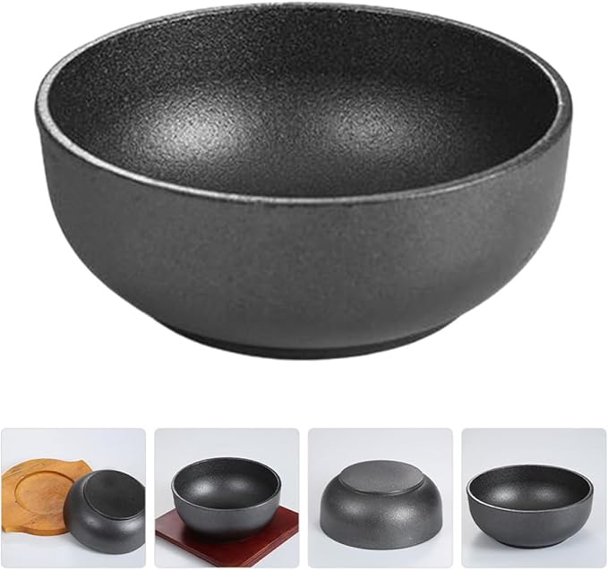 Cast Iron Bibimbap Bowl Korean Style Stone Pot Multi-Function Food Serving Bowl for Daily Use Portable Reusable Compatible with Induction Cookers