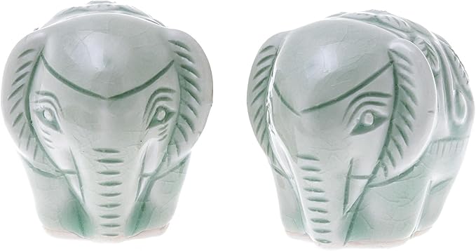 NOVICA Green Animal Themed Ceramic Sculpture from Thailand 'Elephant Paramours' (Pair)