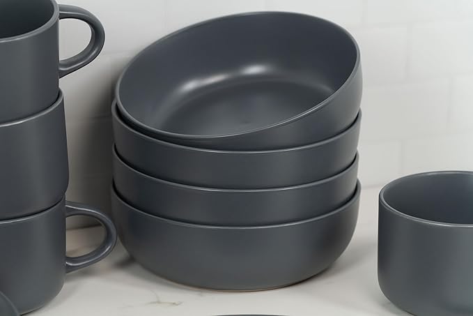 10 Strawberry Street Wazee Matte Coupe Dinnerware, Bowl, Charcoal, Set of 6