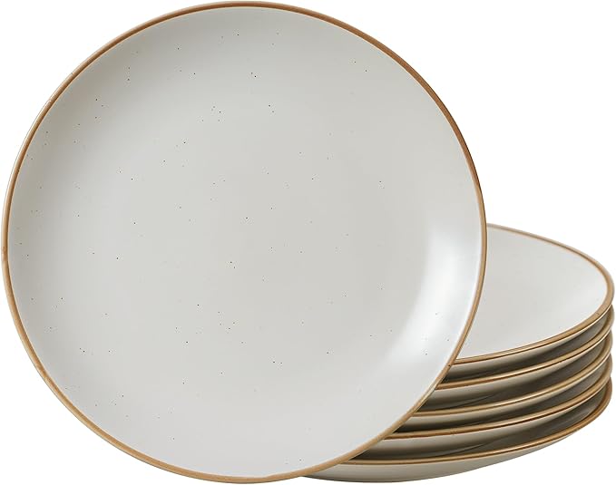 Ceramic Dinner Plates Set of 6, 8 Inches Kitchen Porcelain Serving Dishes, Dinnerware Sets, Microwave Oven Dishwasher Safe, Scratch Resistant, Modern Rustic Vanilla White, Christmas Housewarming Gift