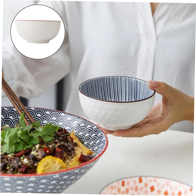 Totority 2pcs Creative Ceramic Noodle and Salad Bowls Elegant Food Serving Dishes for Home Kitchen for Soup Pasta and Fruit Easy to Clean and Store