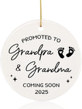 Pregnancy Announcement for Grandparents, 2025 Baby Announcement Ceramic Hanging Ornament for New Grandma & Grandpa, Grandparents to be Keepsake, First Grandchild Gifts-Baby Coming Soon