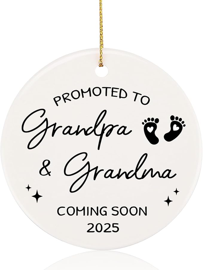 Pregnancy Announcement for Grandparents, 2025 Baby Announcement Ceramic Hanging Ornament for New Grandma & Grandpa, Grandparents to be Keepsake, First Grandchild Gifts-Baby Coming Soon