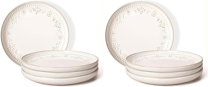 Artena Salad Plates Set Of 4, 8.5 Inch Embossed Appetizer Plates, Ceramic Small Dinner Dessert Plate, With Lipped Edges for Kitchen Microwave Oven Dishwasher Safe (Damask Floral) (Pack of 2)