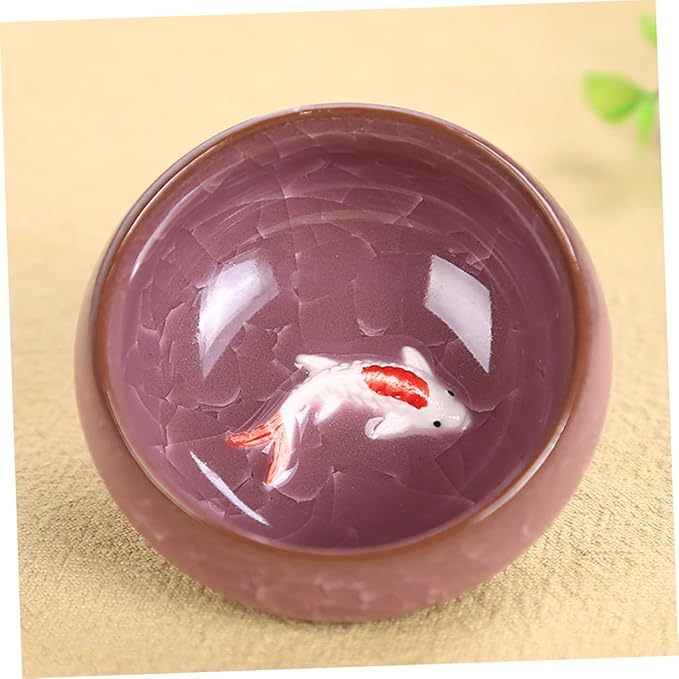 Mikinona 6pcs Ceramic Fish Teaware Set Handmade Tea Cup Set Vintage Chinese Design Asian Tea Cup