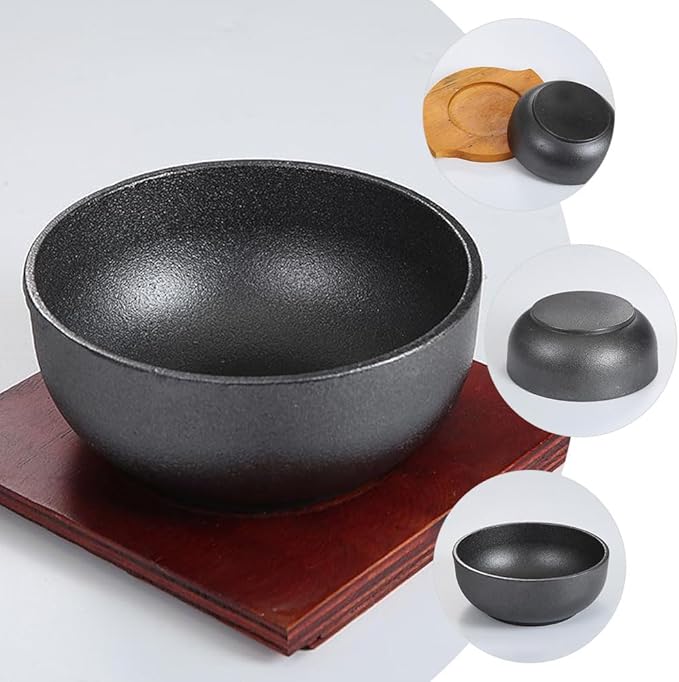 Cabilock Cast Iron Bibimbap Bowl 6.7 Inch Korean Stone Bowl for Cooking Sizzling Hot Pot Dolsot Professional Ramen Noodle Soup Mixing Rice Serving Basin Oven Safe Seasoned Kitchenware
