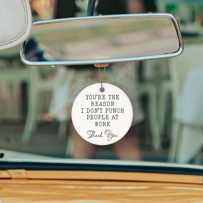 Christmas Ornament - You're The Reason I Don't Punch People at Work Ceramic Holiday Ornament, Funny Office Gift for Coworkers, Boss, Colleagues, Work Bestie