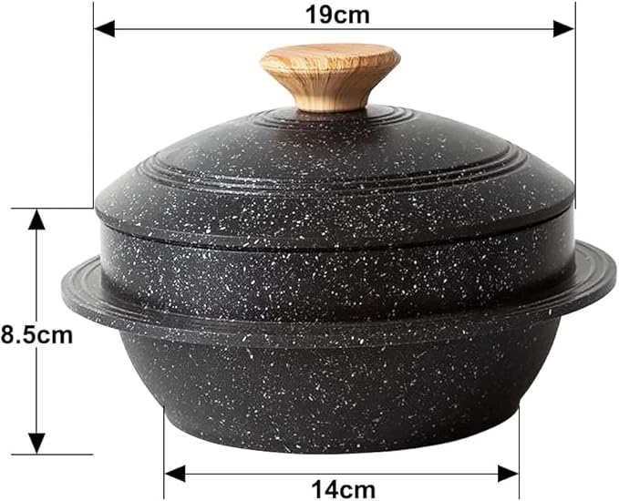 Cast Aluminum Pot with Lid, 63 oz Non-Stick Casserole Dish Korean Stone Bowl Induction Compatible, 1875 ml - Black