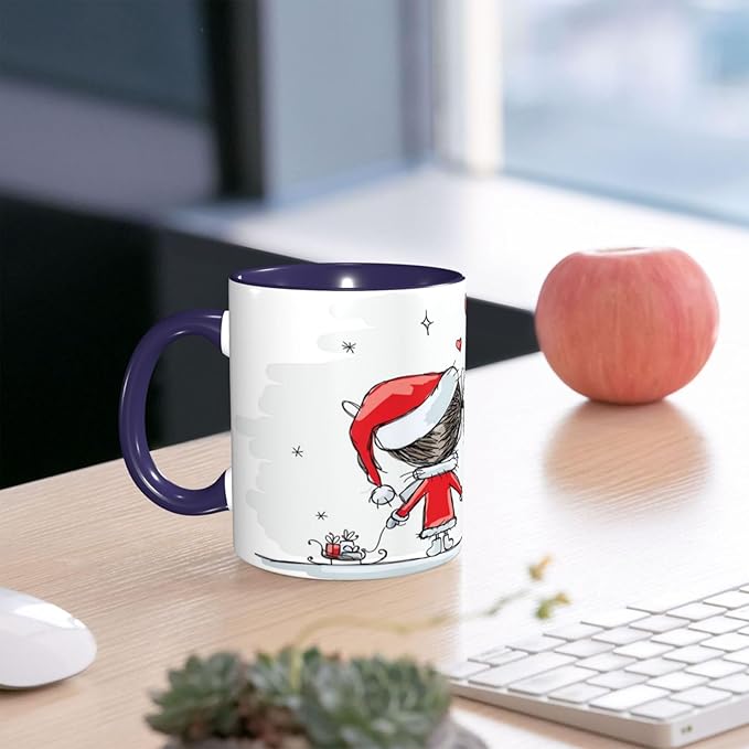 Asian,Ceramic Coffee Mug, Pattern Based on Traditional, Funny Tea Cup, 6 Colors to Choose, 11 Oz, Dishwasher and Microwave Safe (Navy blue)