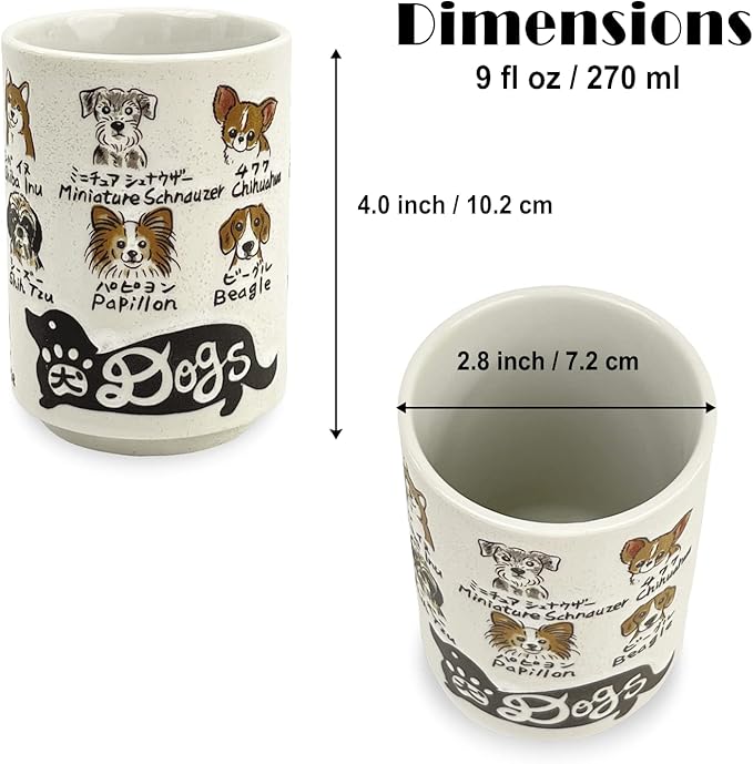 Japanese Tea Cup - Pottery 9 fl oz, Yunomi Mug, Sushi Made in Japan (C3-25 Dog)
