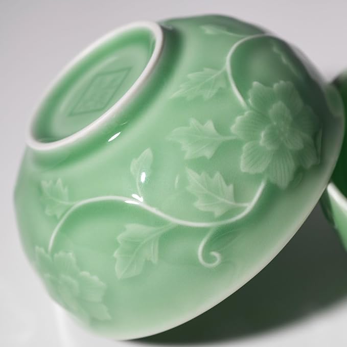 5-Inch Celadon Rice Bowl, Set of 2 - Round Ceramic Bowls for Soup, Stews, Holiday Meals - Classic Holiday Tableware - Durable, Dishwasher, Microwave, Freezer Safe