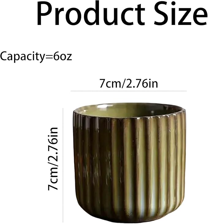 Vinitage Ceramic Mug, Japanese Tea Cup 6oz Striped Cup No Handle Drinking Cup for Latte Milk Water Beverage Juice Microwave and Dishwasher Safe, Kiln Transformation Cup (Green)