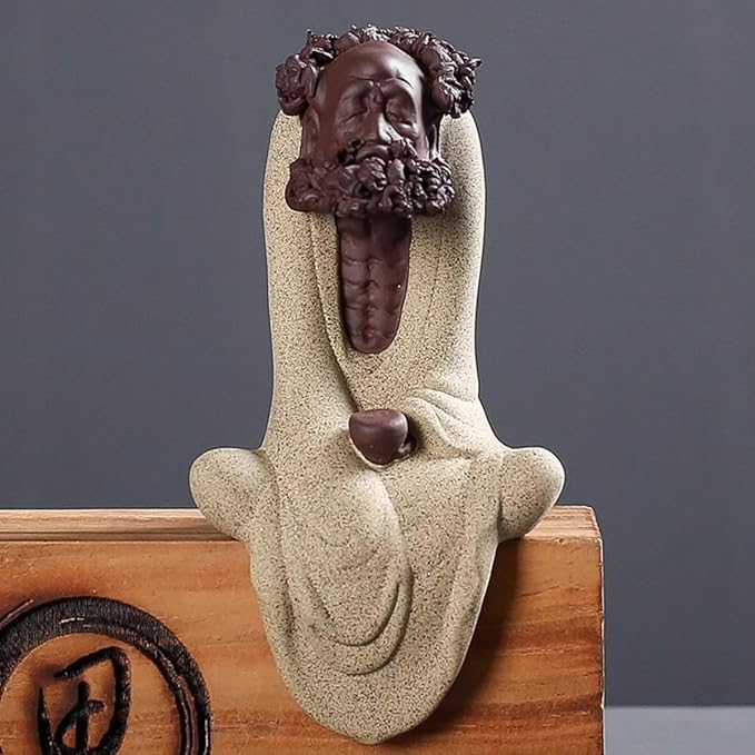 Handmade Purple Sand dysfunction Statue Meditation Ancestor Ceramic Sculpture Creative Tea pet Home Tea Room Tea Table Office Decoration Ornament (Beige)