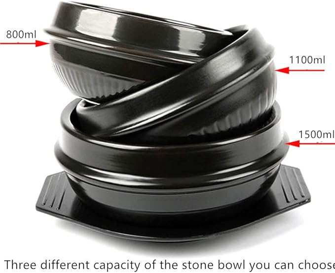 XICHENGSHIDAI Dolsot Bibimbap Earthenware Stone Bowl, Korean Cooking Soup Ceramic Pot, Donabe Pot for Ttukbaegi and Korean Stew with Tray 1100ml / 37.2oz