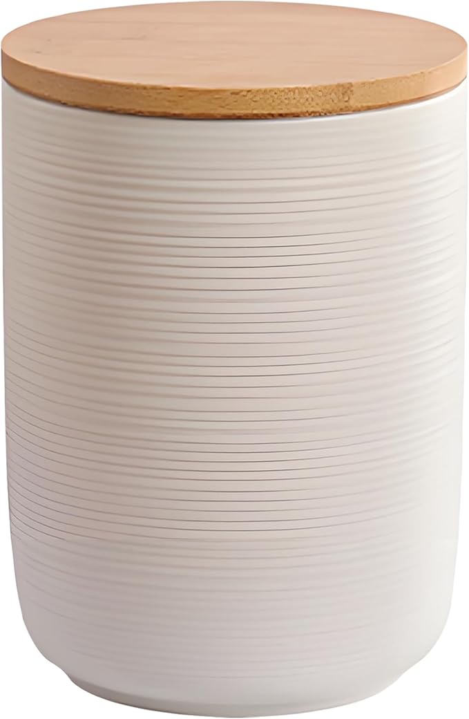 Ceramic Canister with Airtight Seal Lid, Kitchen Canisters for Countertop, White Food Storage Jar for Flour, Coffee Bean, Sugar, Tea, Spices and More, Home Decor (1300ml/43.96oz)