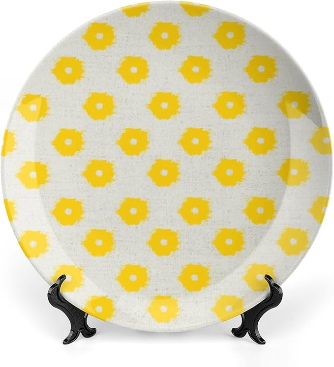 China Plates Yellow Timur Weave in Background Personalized Decor for Club Home Festival Art Decoration Wall Decorative Plate Unique Art with Stand, Multi Sizes by Choosing, Gifts for Men Women