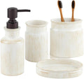 Creative Scents Rustic Luxe Bathroom Accessory Set Complete - 4 Piece Beige Bathroom Soap Dispenser Set has: Lotion Dispenser, Toothbrush Holder, Tumbler & Soap Dish; Modern Farmhouse Bathroom Decor