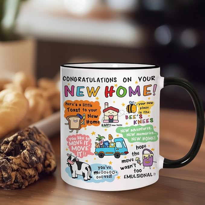 Funny Housewarming Coffee Mug Gift for New Home/Apartment, Unique Congratulations Cup for New Homes, First Home Present for Friends Family Couples, Cute Ceramic Mugs for Moving Celebration 11oz