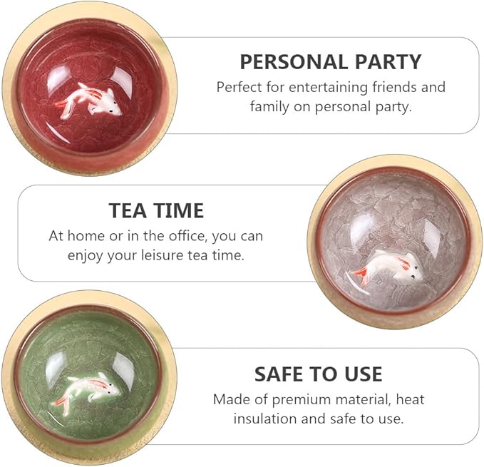 Hemoton Ice Cracked Fish Mini Tea Cup Set of 6 Porcelain Small Cups for Chinese Tea Ceremony Asian Kung Fu Matcha Coffee and Wine Tableware for Home and Party