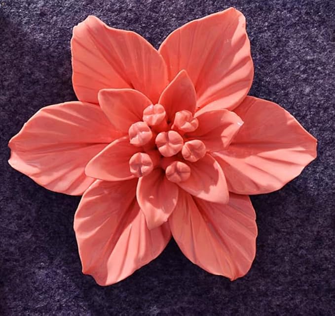 AMERRY Cape Jasmine, 4.72" 3D Ceramic Flower Wall Art Handmade Porcelain Flower Decoration for Home Office Decor (Orange)