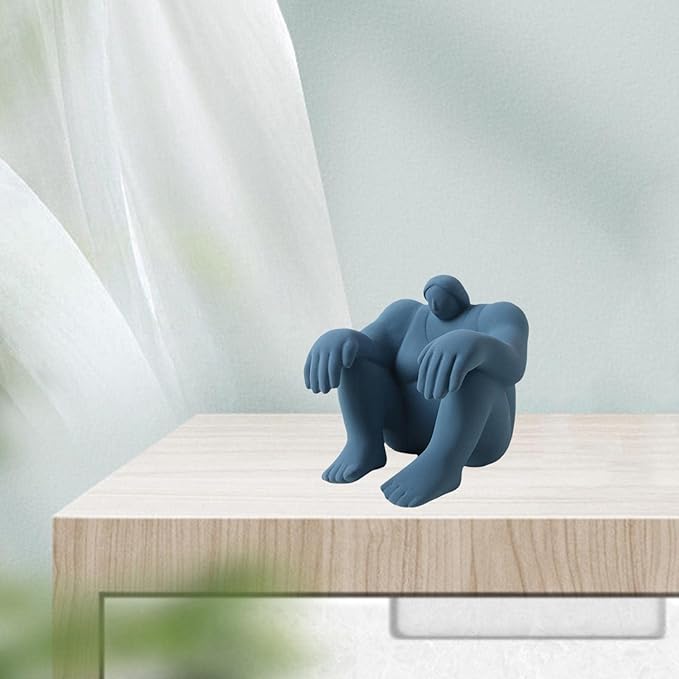 Abstract Art Character Statue Figurine Handmade Ceramic Sculpture Ornaments for Bookshelf Wine Cabinet Crafts Decoration (Blue)
