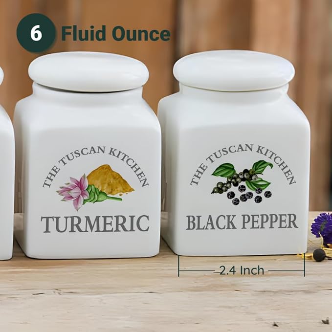HOMBENE Small Spice Jars Kitchen Storage Spice Canisters Ceramic Containers, Food Jar with Airtight Lids, 6 fl. oz Containers Jar for Turmeric Seasoning Containers