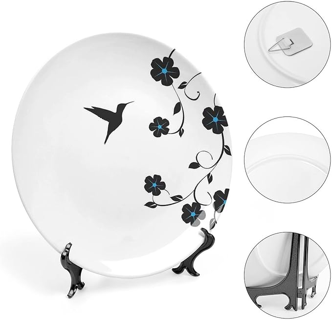 XISUNYA 10 Inch Decorative Plate, Hummingbirds Tableware Plate, Floral Art with Hummingbird Springtime Print Ornament Display Plate Handmade Plate Wedding Christmas Thankgiving Gifts
