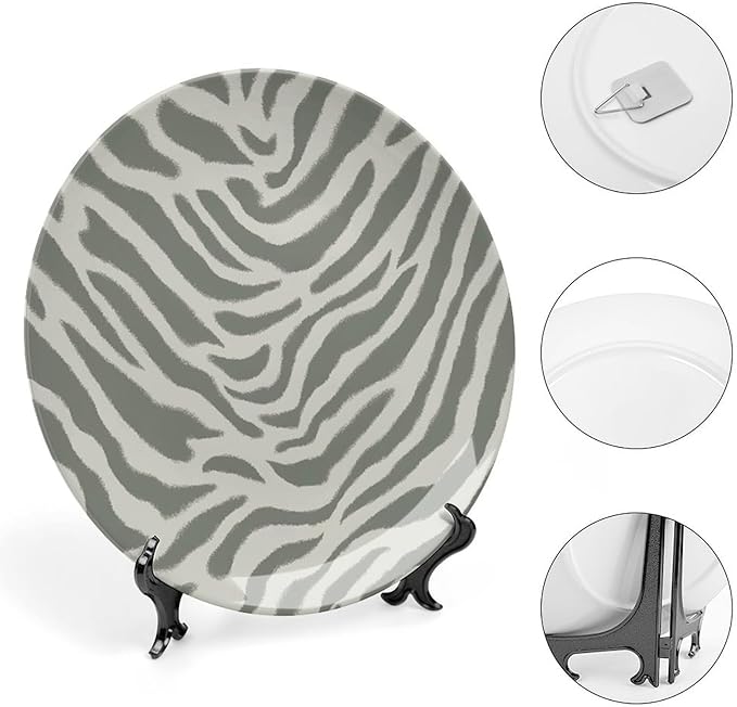 Tiger Stripes Cream Muted Beige China Plates of 6", 7", 9", 10", Custom Ceramic Dinner Plate, Table Office Decorations Club, with Vertical Stand