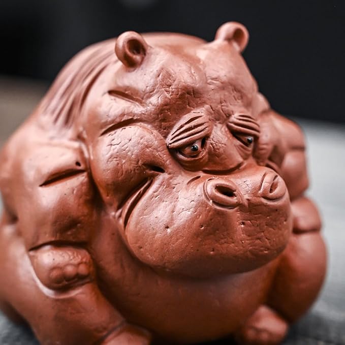 Purple Sand Hippopotamus Statue Tea pet Mini Rhinoceros Ceramic Sculpture kung fu Tea Accessories Decoration Home Bookshelf Desktop Decoration Ornaments Statue (Old Hippopotamus)