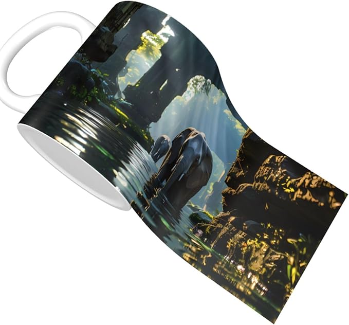 This Asian elephant in the water ceramic coffee mug features a classic design, making it perfect for home, office, and cafe use.