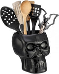 Yungyan Ceramic Skull Utensil Holder for Kitchen, Gothic Kitchen Accessories, Large Capacity Skull Skeleton Storage Pen Holder for Vanity Desk Bathroom Office Halloween Scary Party Decoration
