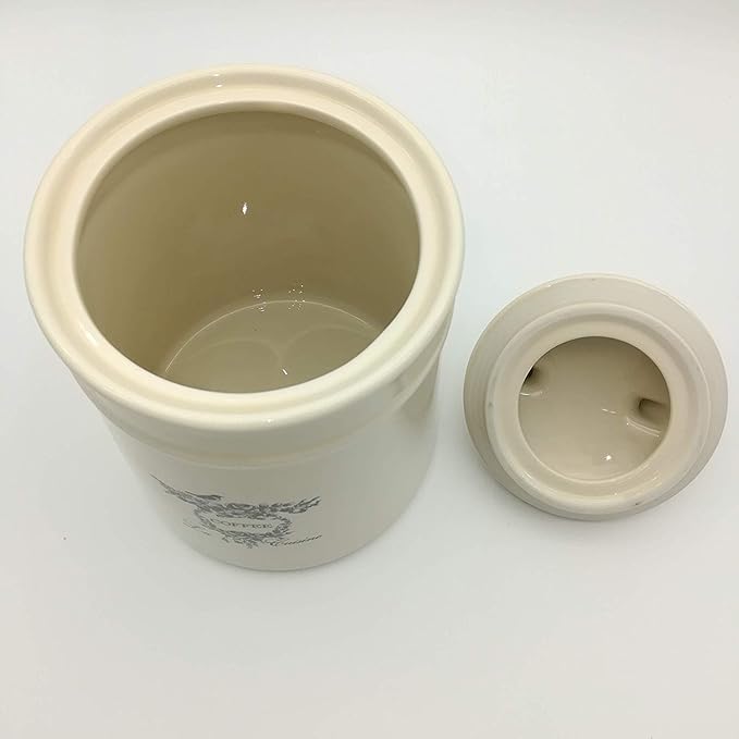 Ceramic Coffee Canister Jars,Airtight Coffee Storage Container with Handle Lid,Ceramic Food Storage Jars for Coffee Beans,Vacuum Sealed Vintage Kitchen Canisters Large,8.5 inches (Beige)