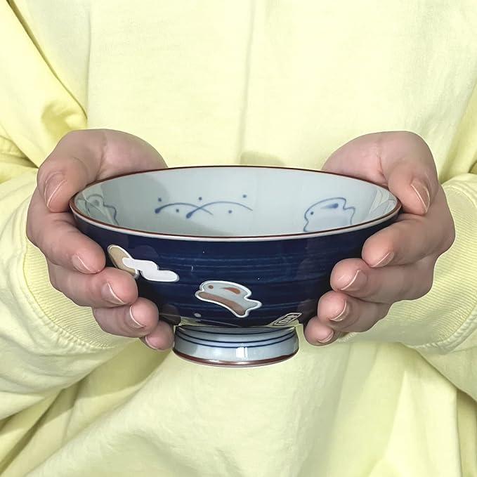 Traditional Style Japanese Ceramics Rice Bowl Chawan Pottery, Dishwasher Microwave Safe Made in Japan (Totoya Usagi, Medium (oohira))