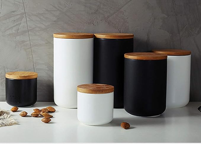 Ceramic Pure Color Sugar Bowl Spice Jar Storage Pot with Wooden Lid,25oz