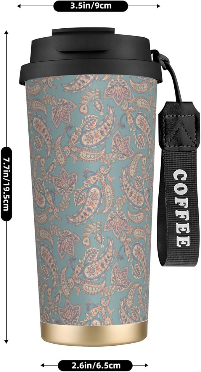 Asian Elements Paisley for Travel Coffee Mug 100% Leakproof 316 Stainless Steel Vacuum Insulated Tumbler with Lid and Straw for Water, Iced Tea or Coffee, Smoothie and More