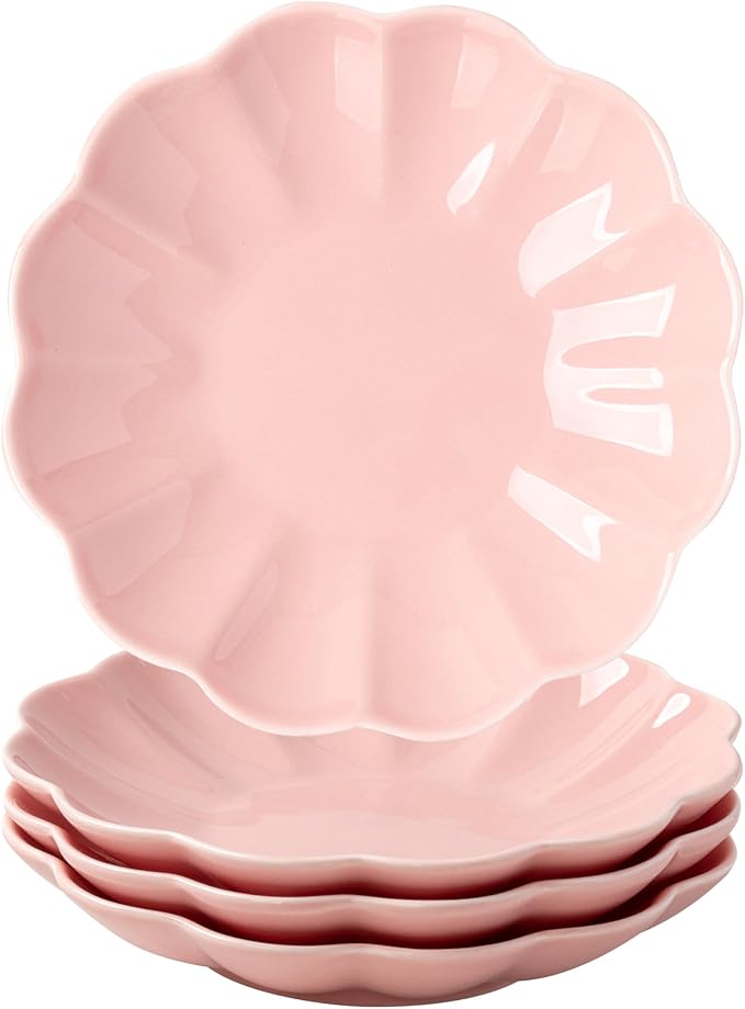 Small Dessert Plates Set of 4,Ceramic Dinner Plates 6 Inch for Appetizer, Fruits, Cake, Salad,Microwave Safe,Christmas Gift,Pink