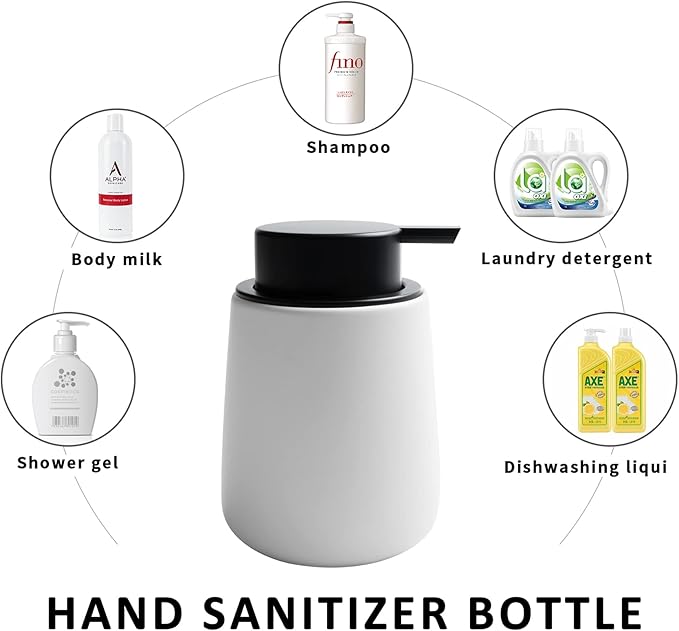 Soap Dispenser Ceramic with Easy-to-Press Pump Hand Lotion Liquid Dispenser for Shampoo Bathroom Kitchen 12 oz Blackwhite